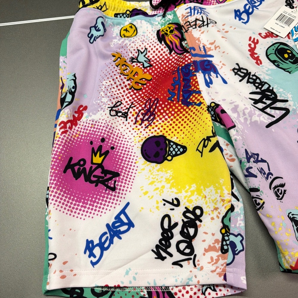 Fresh Prints Of Bel-Air Drill Clothing Co Men's Large Graffiti Emoji Shorts NWT - Picture 3 of 7